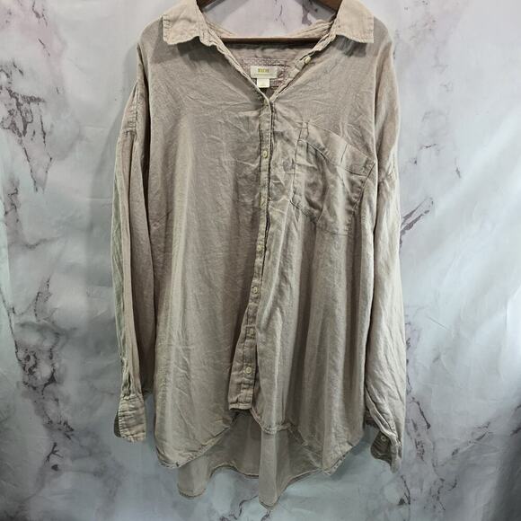 Anthropologie Shirt Womens 3X Beige Brown Button Up Linen Maeve Long Bennet - Picture 1 of 12